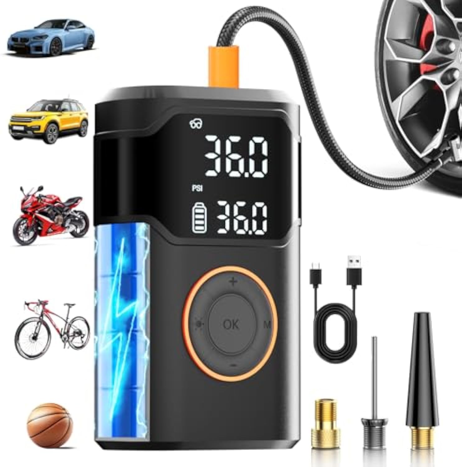 Air Compressor Portable - Mini inflador de pneus elétrico recarregável