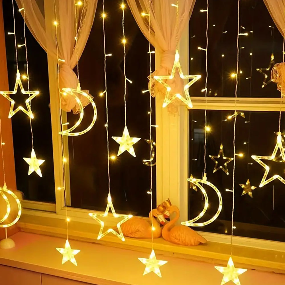 3.5m estrela lua led cortina l - Outdoor Power For Xmas Lights avaliação e preço